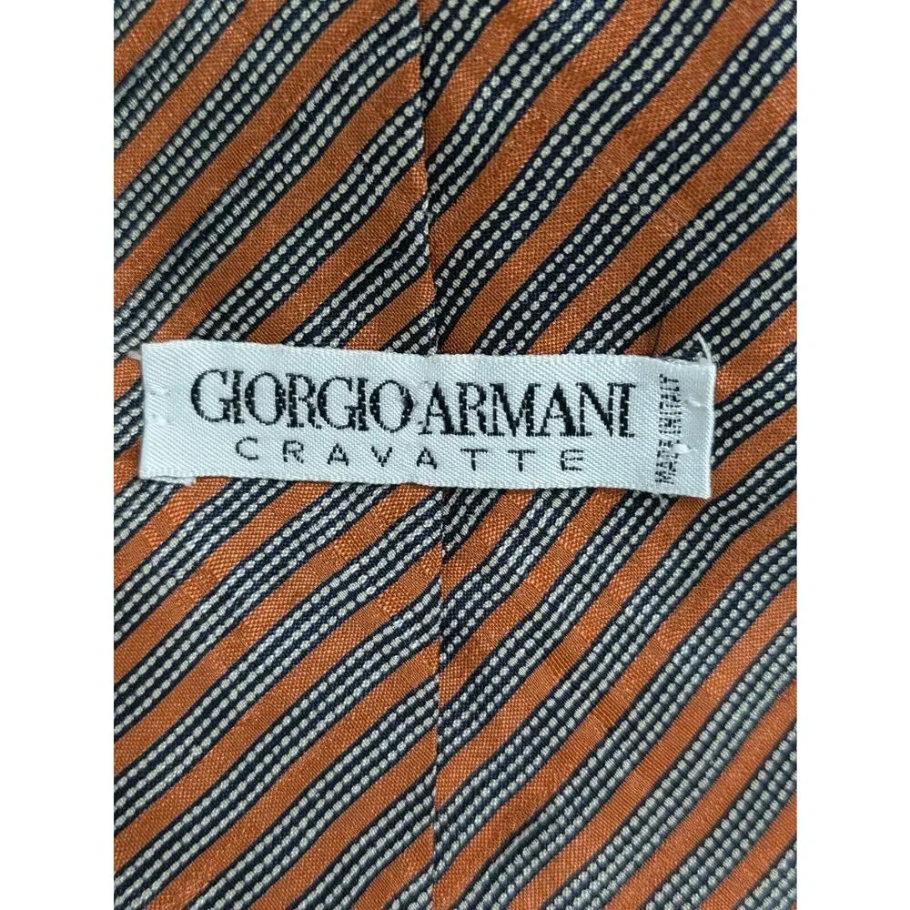 Vintage GIORGIO ARMANI 100% Silk Orange‎ Black Striped Men's Necktie Tie Italy